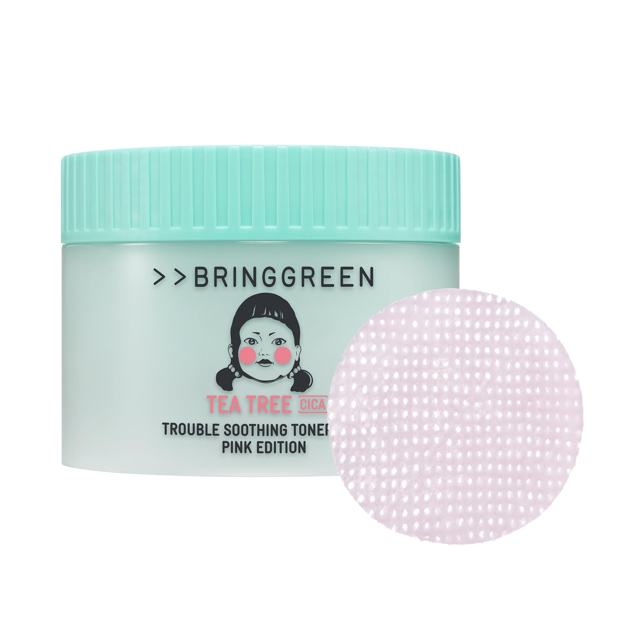 BRING GREEN edición rosa: discos tónicos árbol de té y cica para calmar piel sensible.