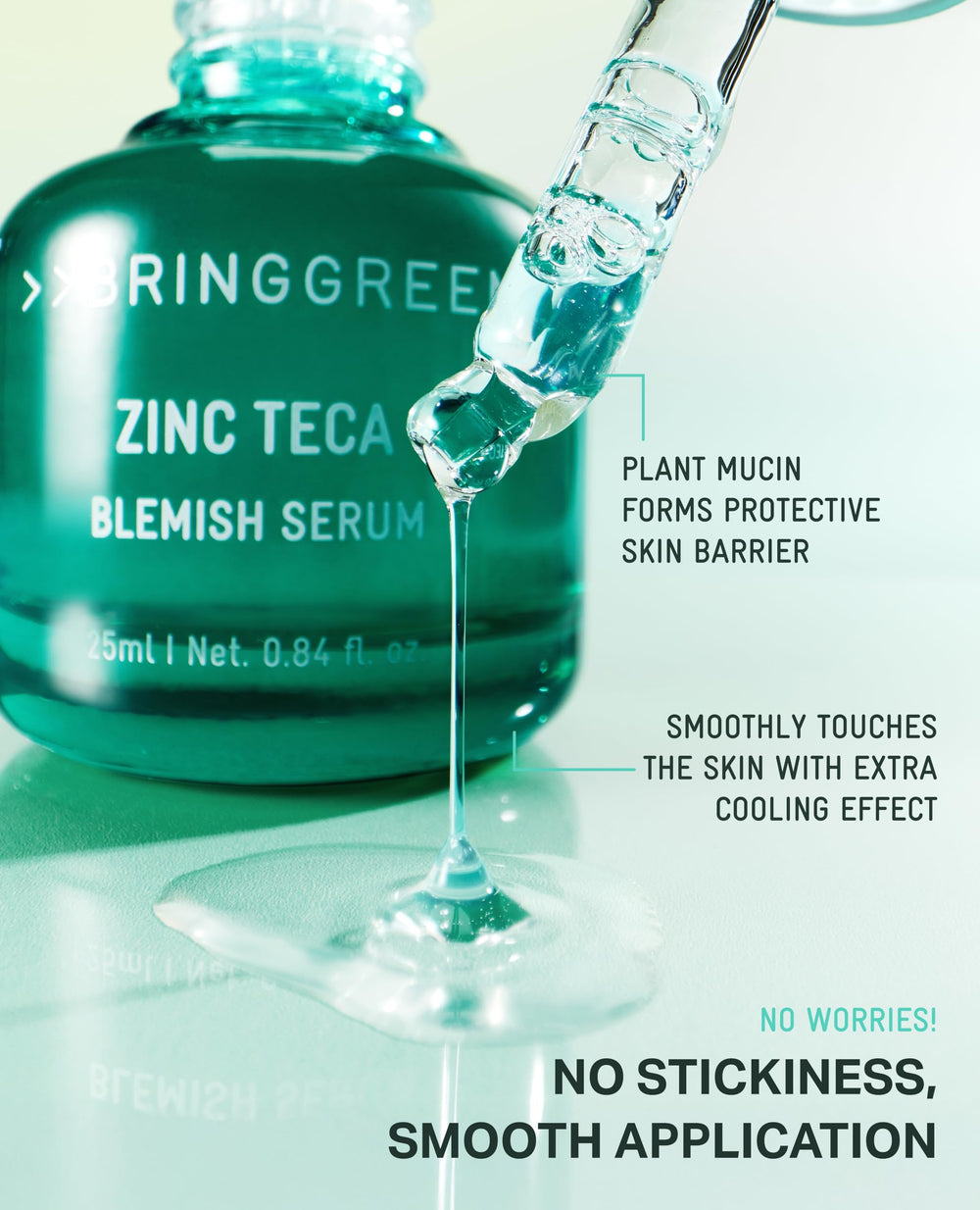 BRING GREEN Zinc TECA Serum, resultados visibles en piel calmada y clara.