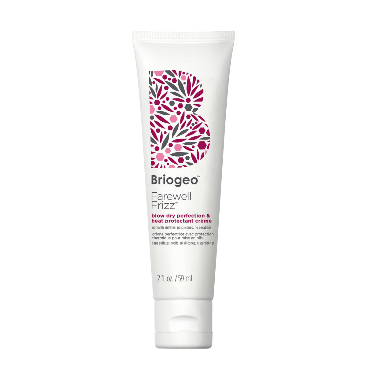Briogeo Farewell Frizz Blow Dry Cream bottle showing silicone-free frizz control.