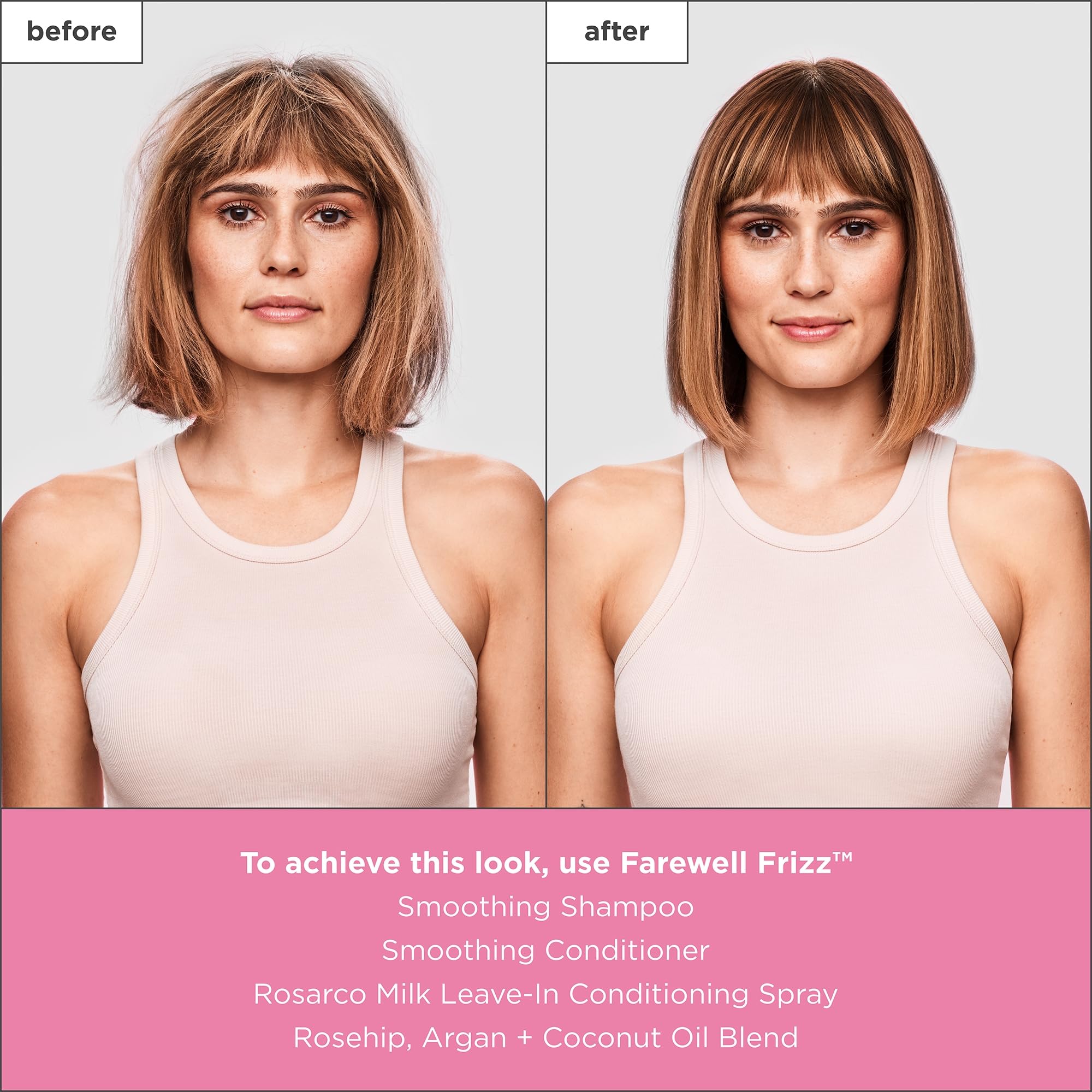 Briogeo Farewell Frizz envase compacto para uso en cabello húmedo o seco.