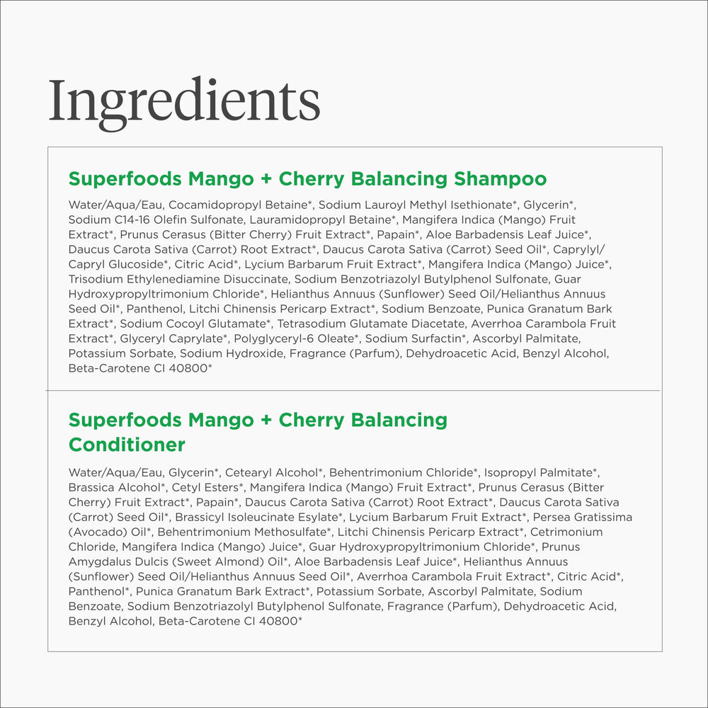 Briogeo Superfoods Mango + Cherry: envase doble práctico para ahorro y transporte.