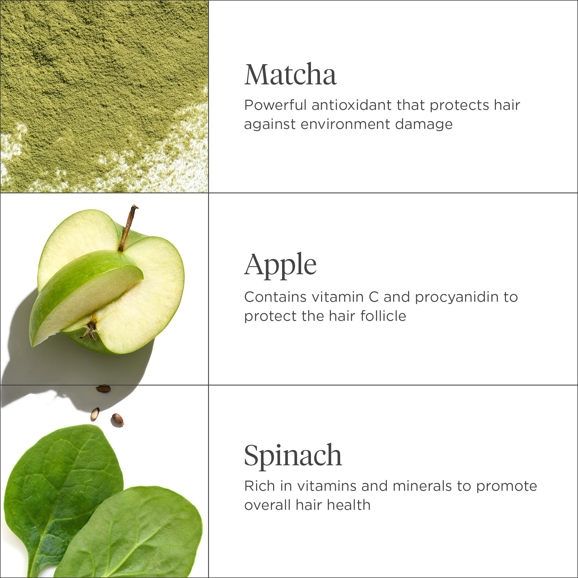 Briogeo Superfoods Matcha + Apple Champú etiqueta verde con matcha para protección ambiental