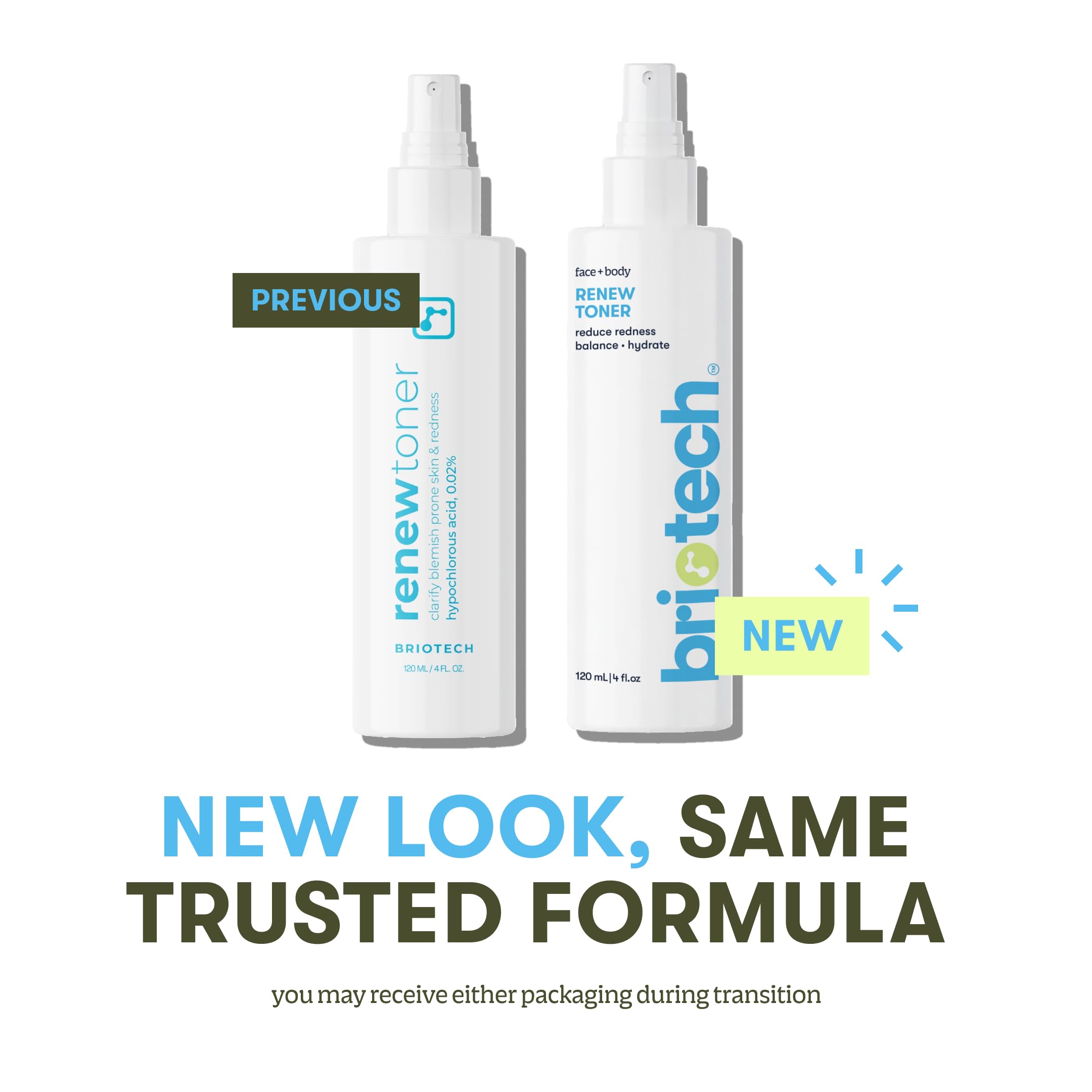 BRIOTECH Renew Toner con HOCl suave para piel sensible.