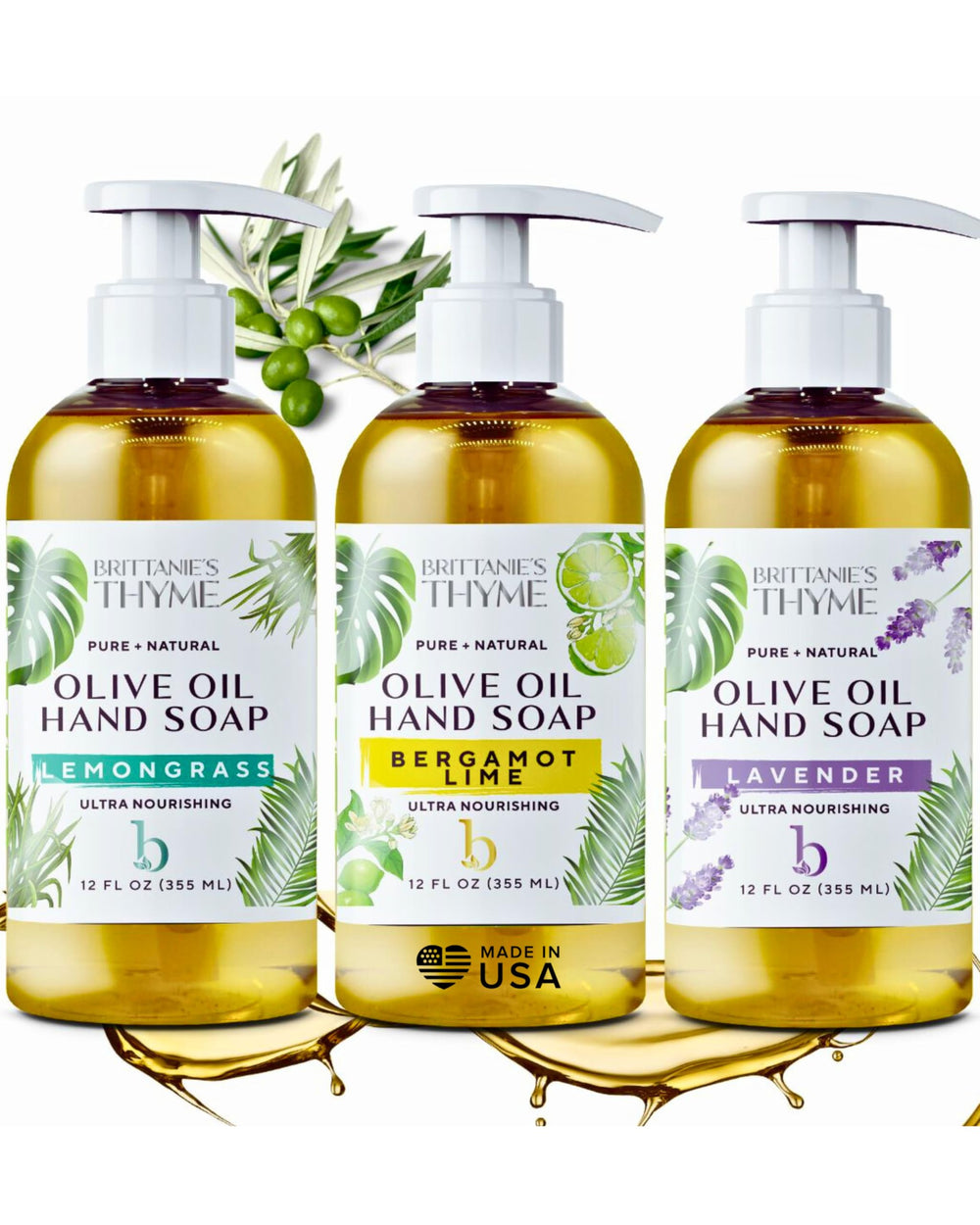 Britannies Thyme Jabon Castile conjunto bergamota lavanda hierba limón para uso diario