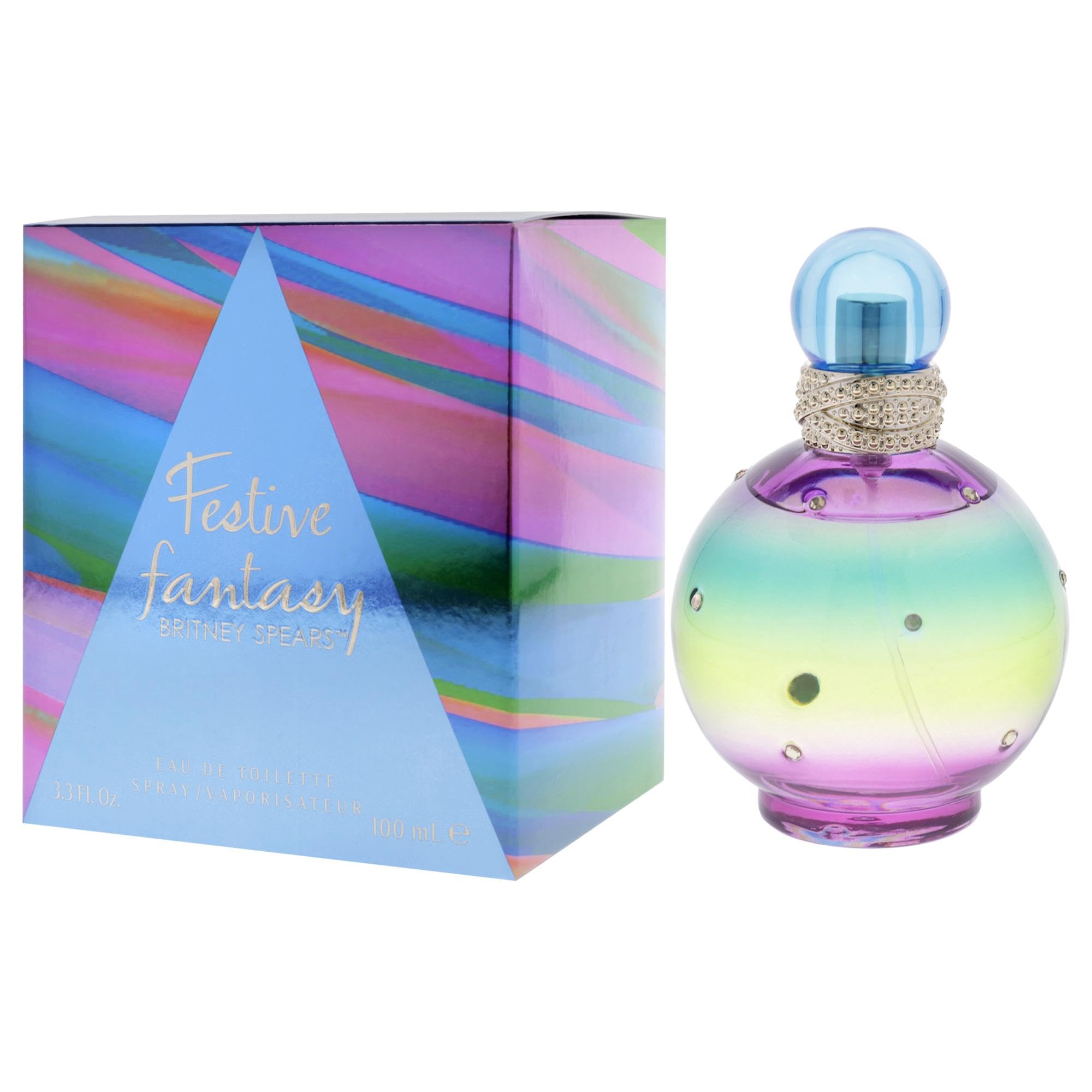Britney Spears Festive Fantasy etiqueta frasco, notas florales visibles