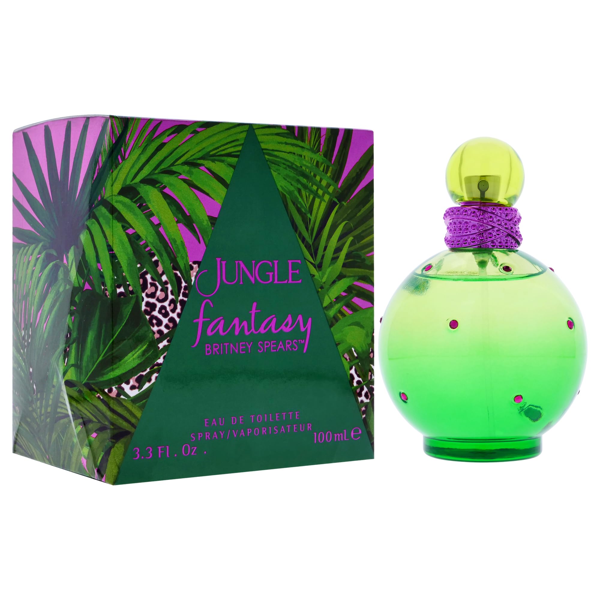 Britney Spears Jungle Fantasy, detalle de botella, vibra aventurera para salidas.