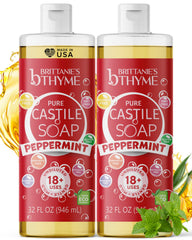 Brittanie's Thyme Jabon Castile Menta en botella para limpieza suave y natural.