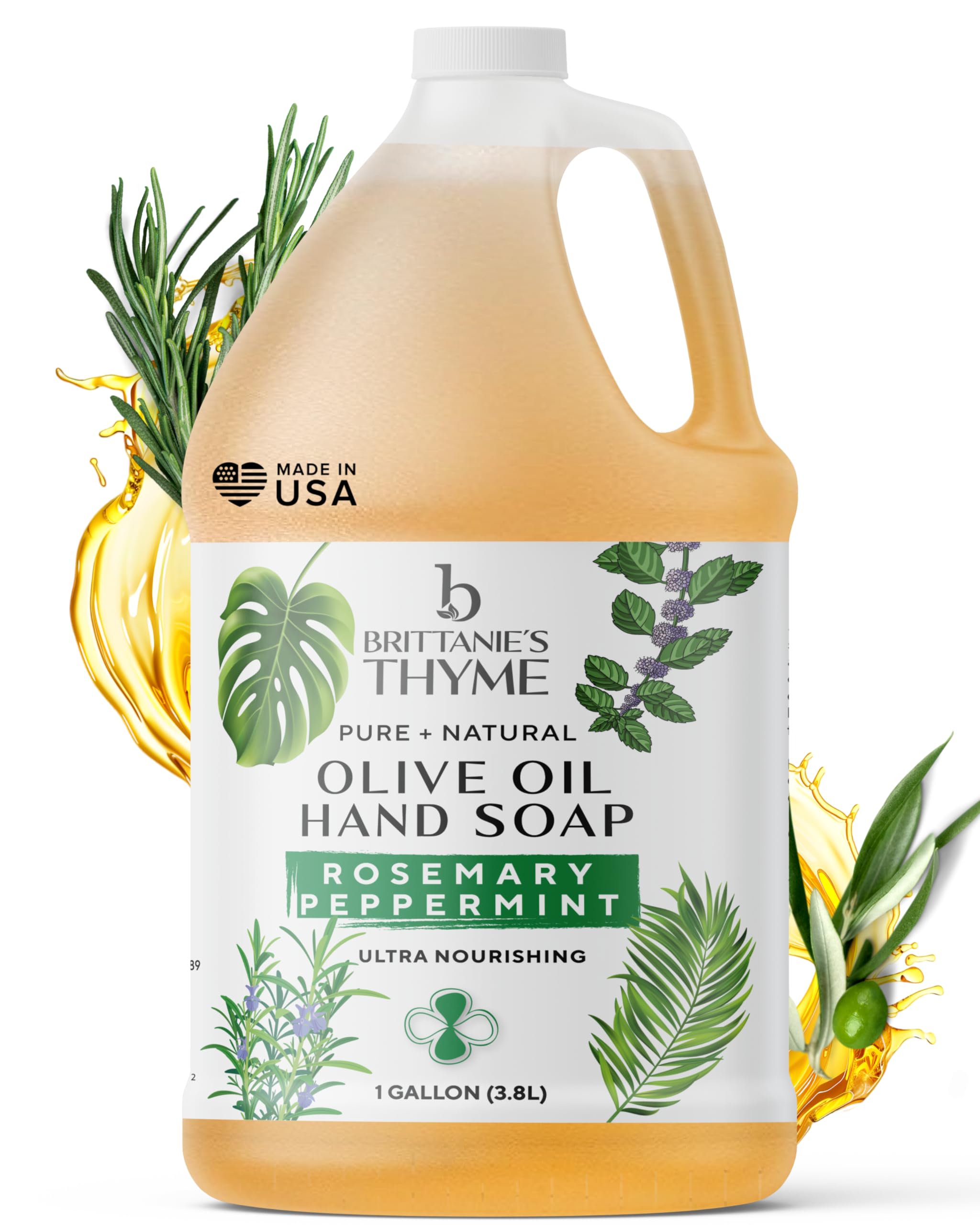 Brittanie's Thyme jabon castilla con romero y menta, recarga de 1 galón para uso diario