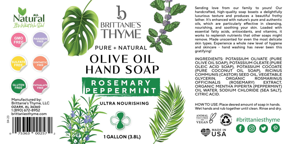Brittanie's Thyme jabon castilla rostro y cuerpo, limpieza suave