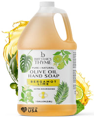 Brittanie's Thyme - Bouteille Savon Castile olive Bergamote Lime, parfum énergisant et nettoyage en douceur.