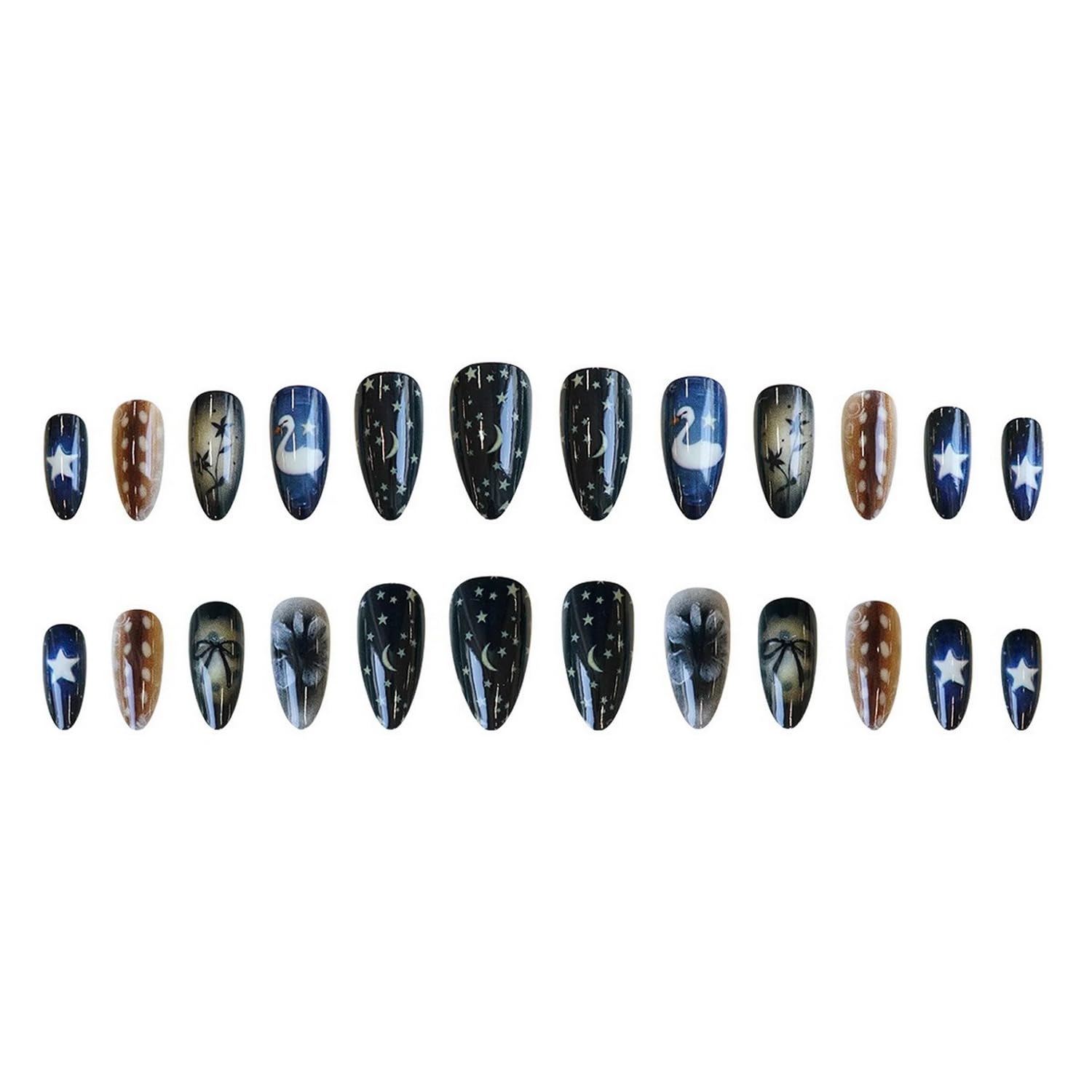 BRKYKGK uñas almendra con diseño cisne floral, elegante y moderno