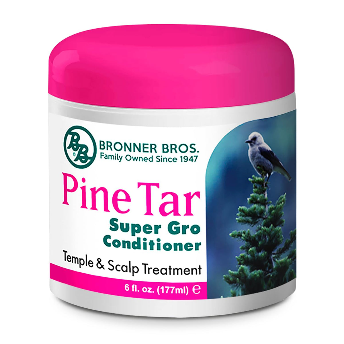 Bronner Bros BB Pine Tar Super Gro, bote de 6 onzas, hidrata cuero cabelludo y reduce picor.