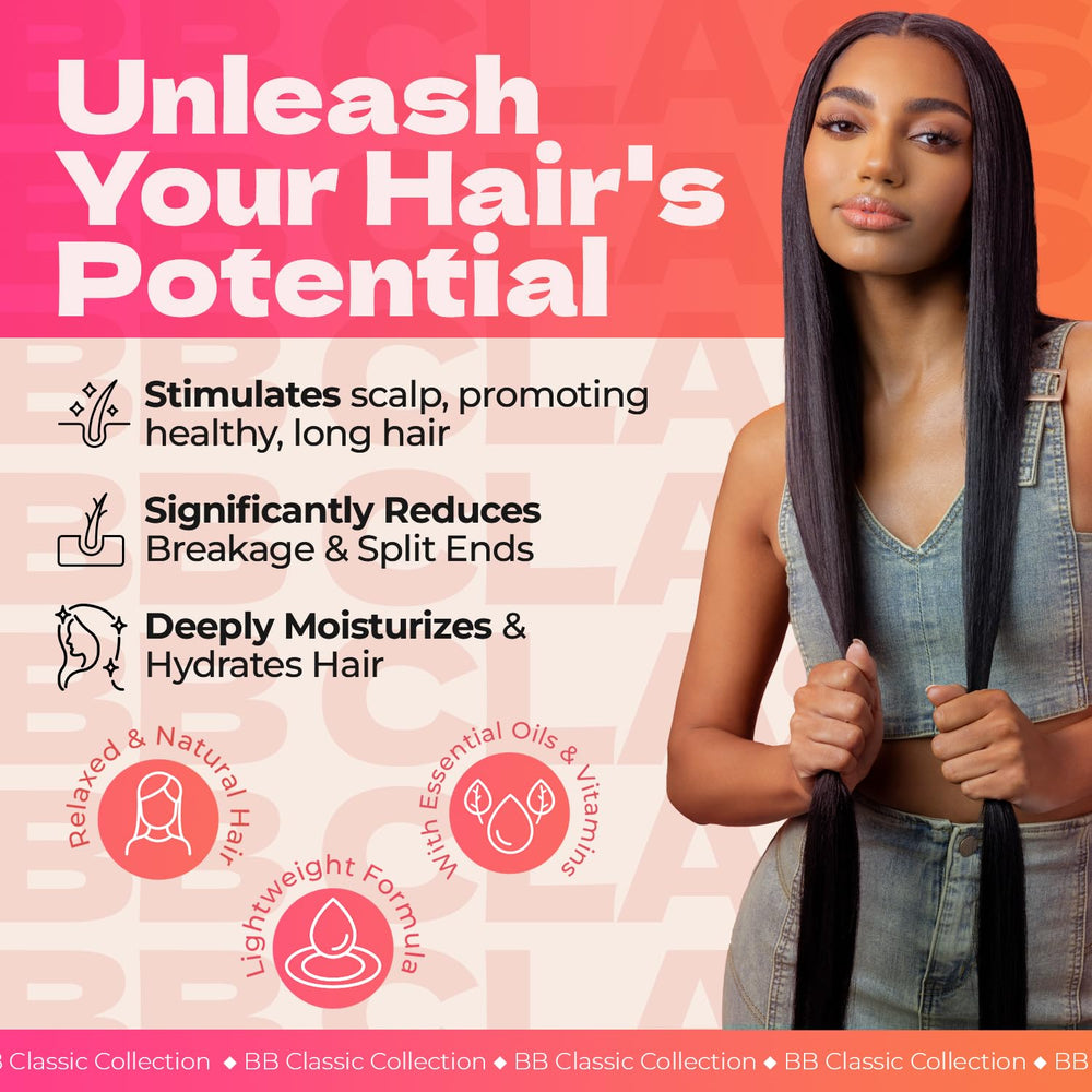 Bronner Bros Doble Potencia Super Gro: cabello dañado recibe nutrición para mayor elasticidad.