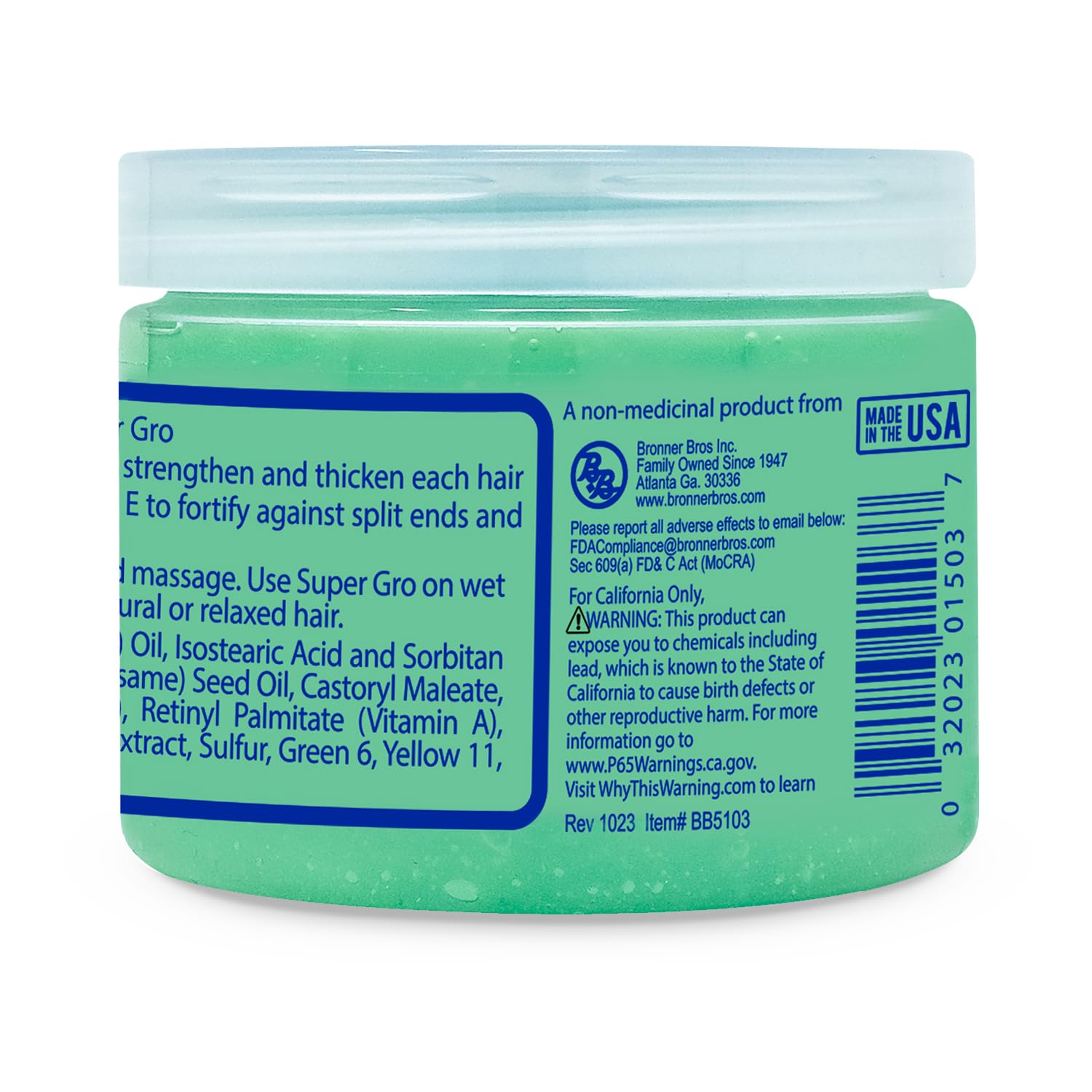 Bronner Bros Super Gro aroma suave a coco para uso diario.