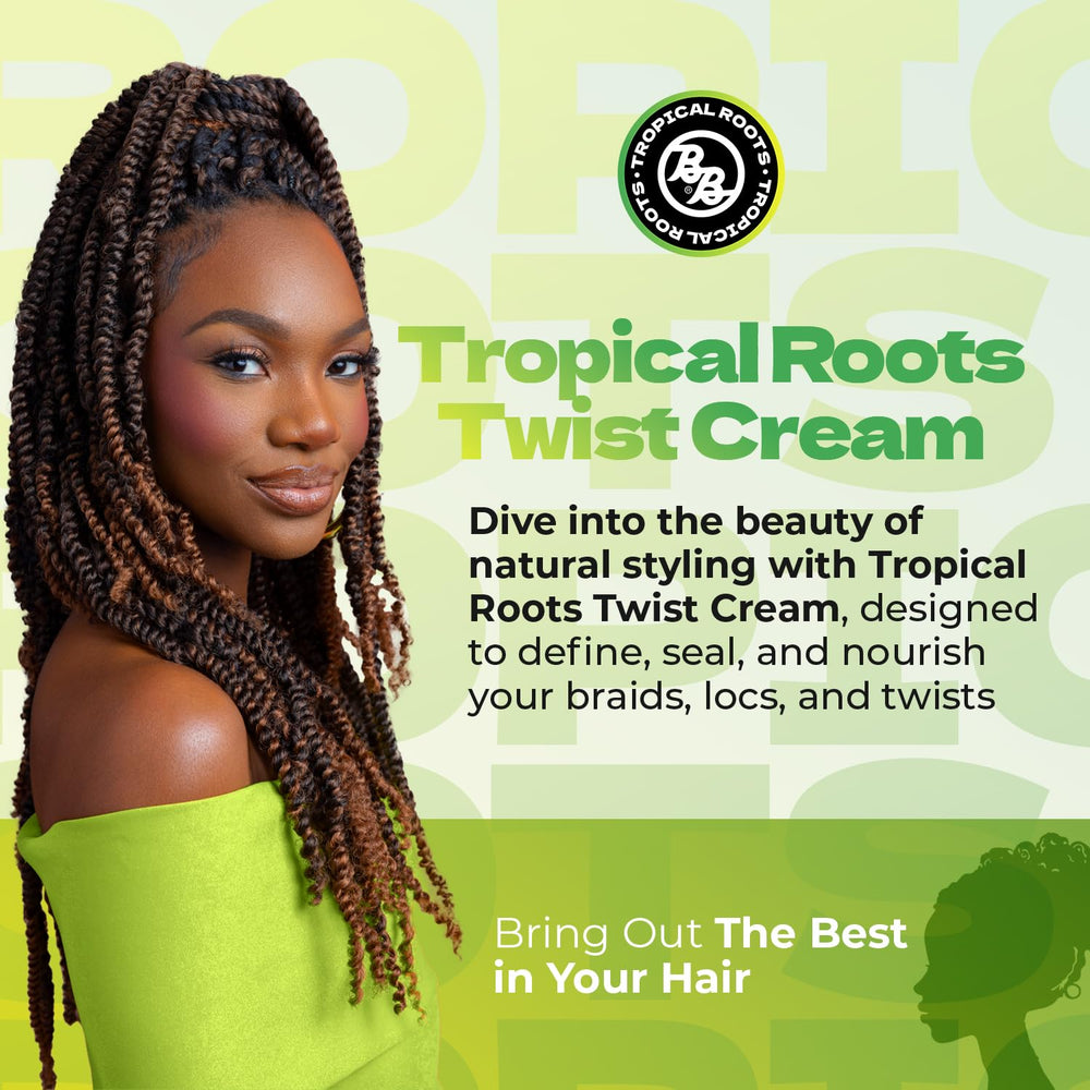 Etiqueta de Bronner Bros Tropical Roots Twist Crema con ingredientes naturales