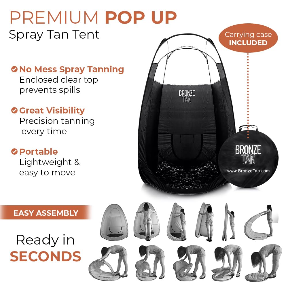 Bronze Tan Pop-Up Tent espacio amplio para clientas de todas las tallas.