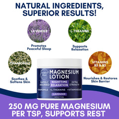 Brookethorne Naturals Nighttime Magnesium Lotion con lavanda, aroma floral suave.
