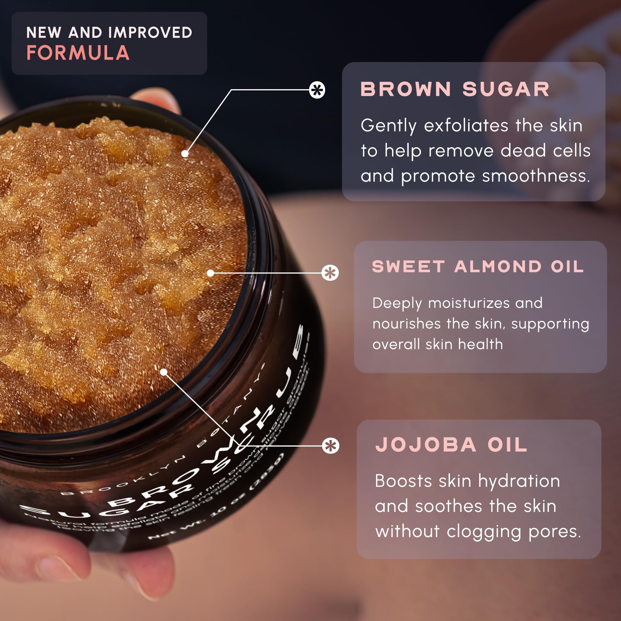 Brooklyn Botany exfoliante de azúcar moreno para piel saludable y radiante.
