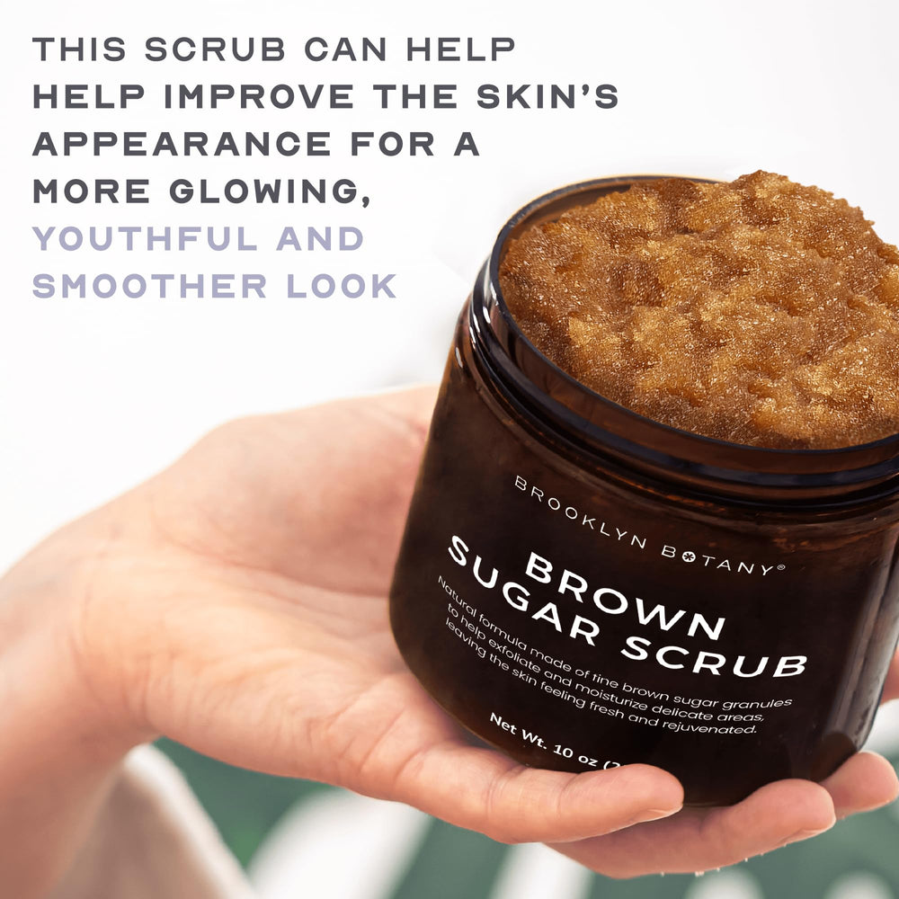 Brooklyn Botany exfoliante de azúcar moreno para uso diario, mejora textura.