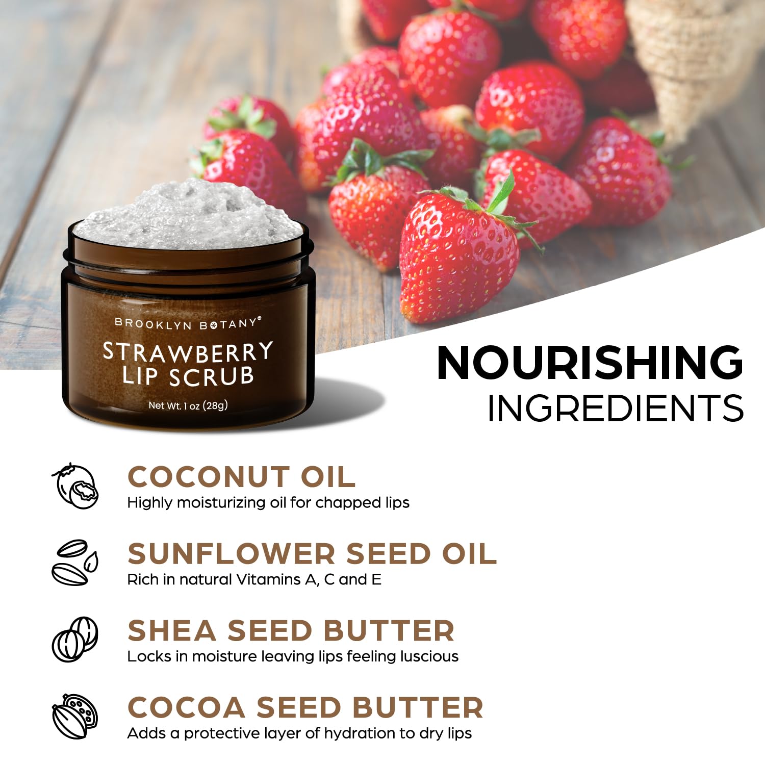 Brooklyn Botany Exfoliante Labial Manteca Shea, nutrición para labios secos.