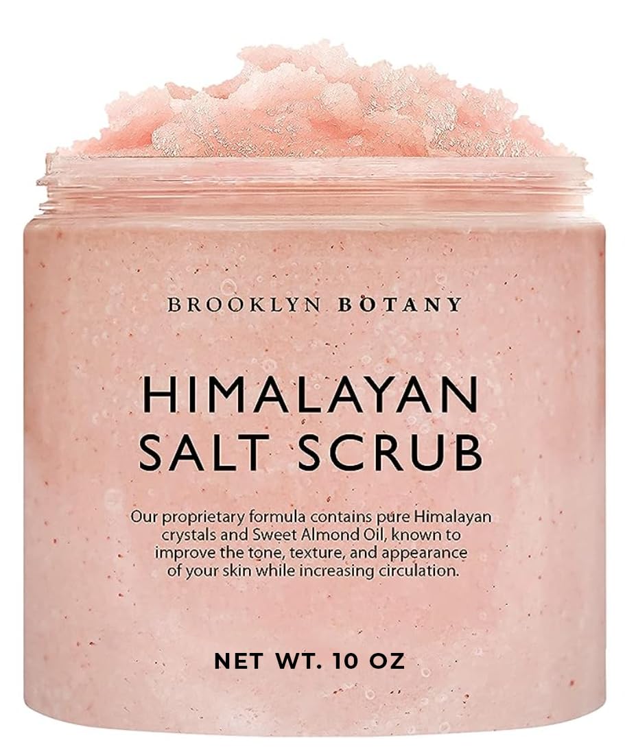 Brooklyn Botany Himalayan Salt Scrub en bote para exfoliar suavemente la piel.