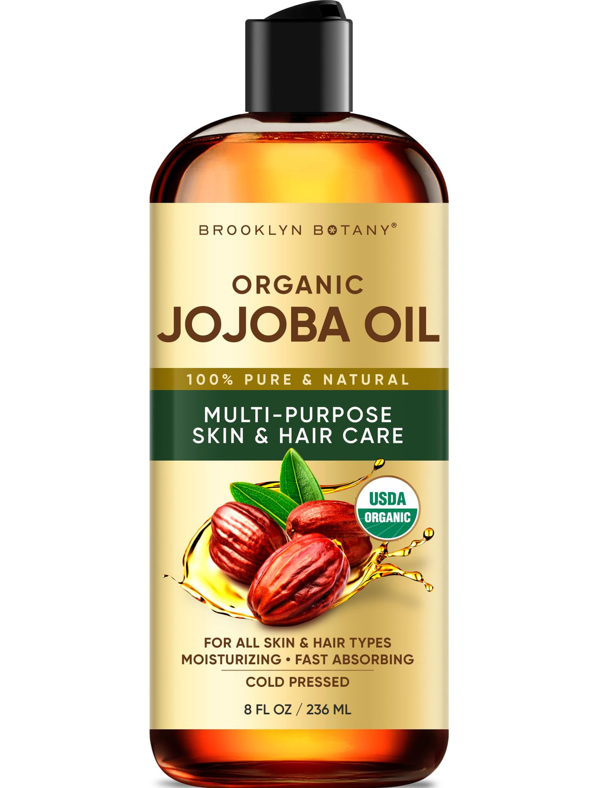 Brooklyn Botany Jojoba Oil, botella de 237 ml, hidrata piel y cabello.