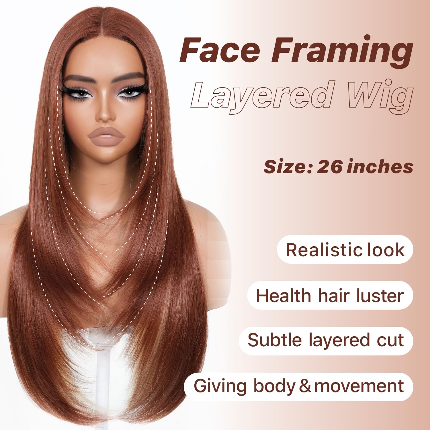 BrownBomb Cooper Blond largo 26 pulgadas con mechas ginger