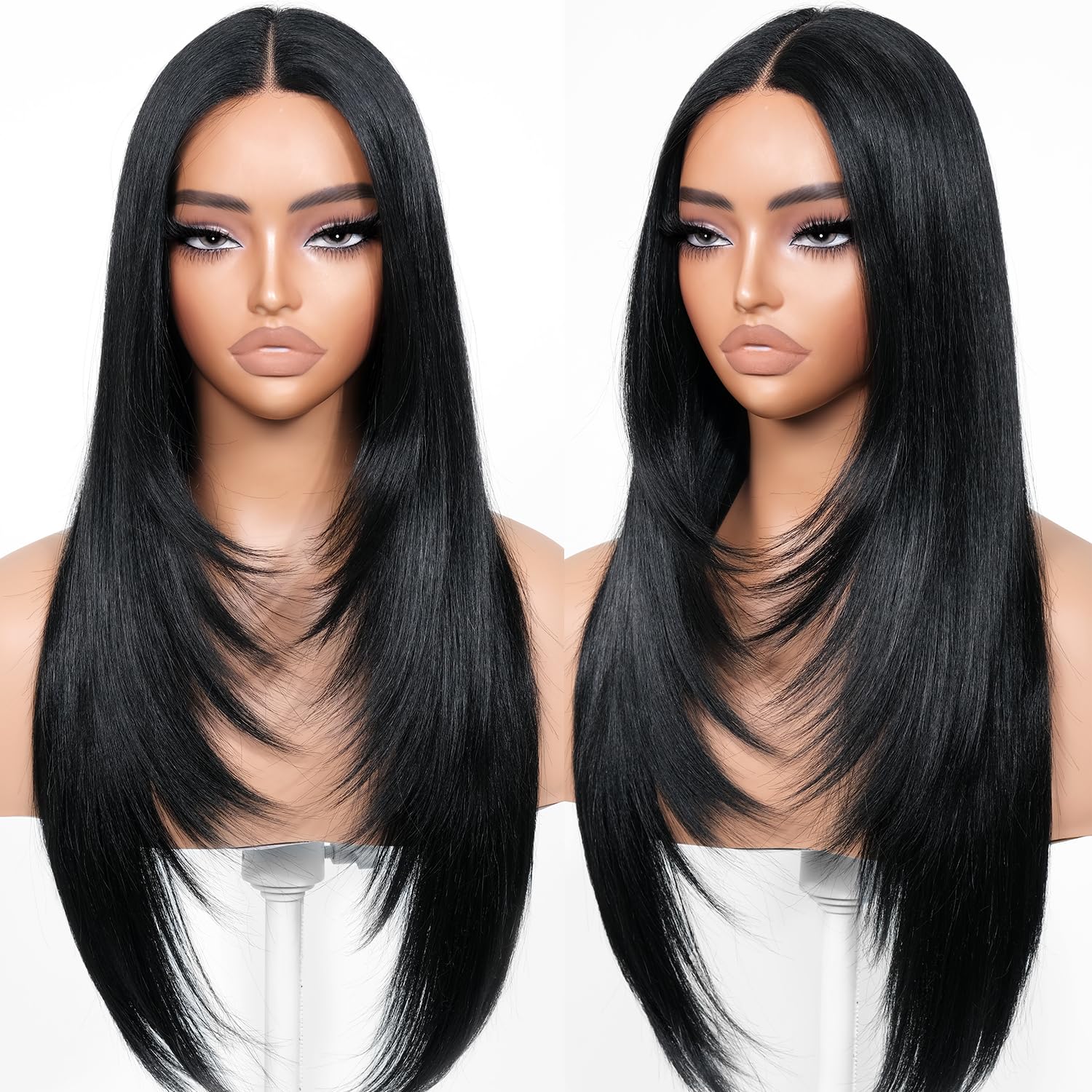 BrownBomb glueless wig front view showcases natural layers and easy wear for quick styling