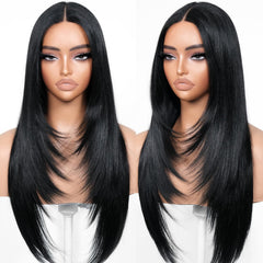 BrownBomb glueless wig front view showcases natural layers and easy wear for quick styling