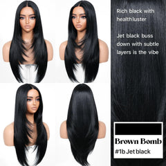 BrownBomb layered straight wig with bangs shows versatile daily styling options