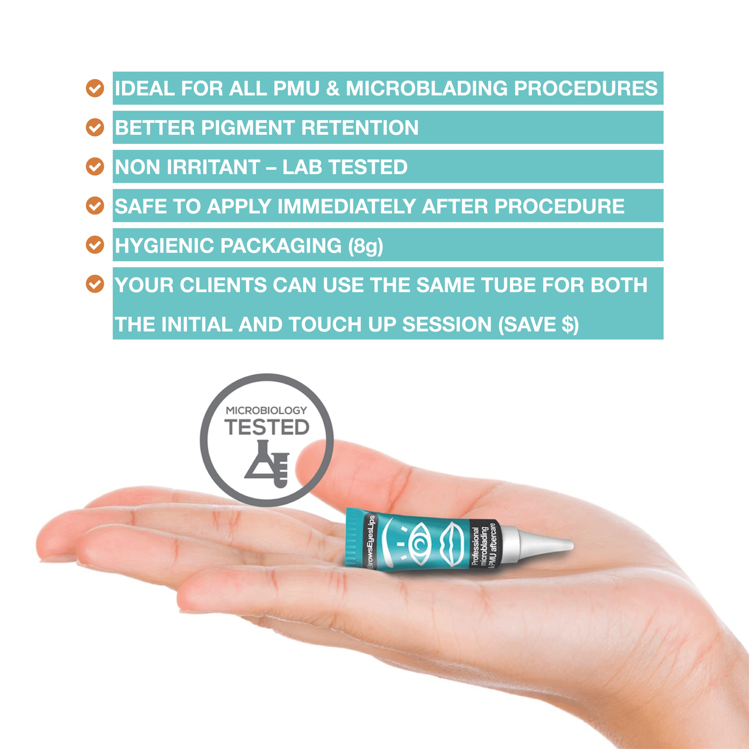 Brows Eyes Lips tubo de 8 g con empaque higiénico profesional.