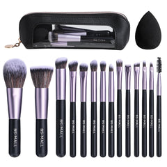BS-MALL set de pinceles con estuche morado para viaje y retoques diarios.