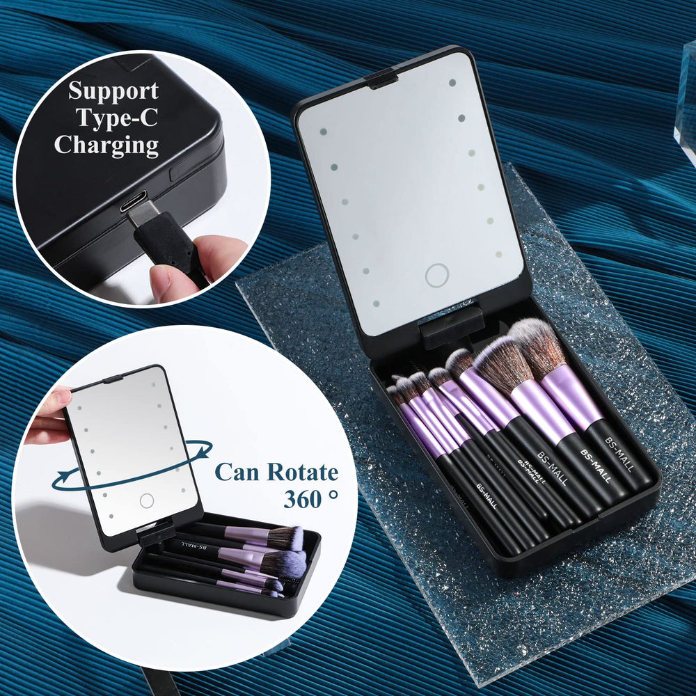 BS-MALL espejo LED integrado en estuche facilita aplicar maquillaje en casa o viaje