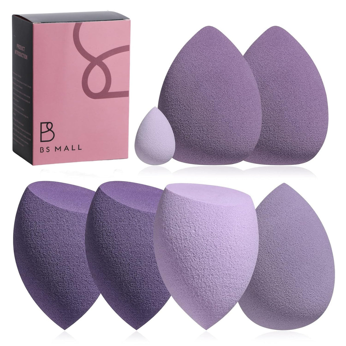 BS-MALL esponjas de maquillaje set de 7, colores variados para base, crema y polvo.