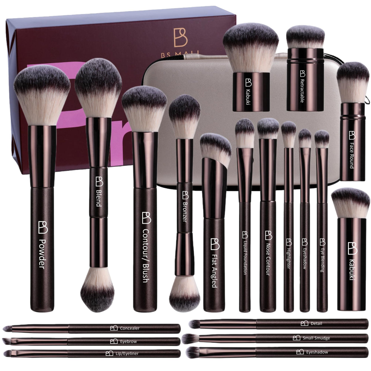 BS-MALL kit pinceles con estuche de viaje para maquillaje completo