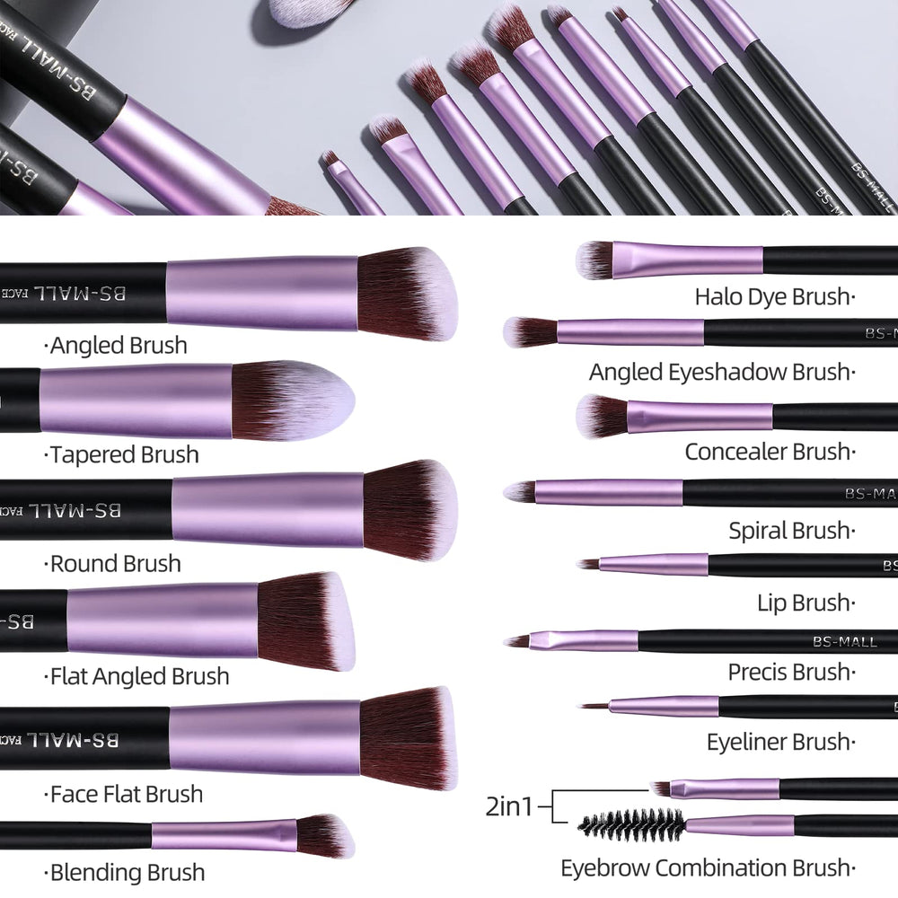 BS-MALL pinceles maquillaje 14 piezas sintéticos: fibras duraderas para piel sensible