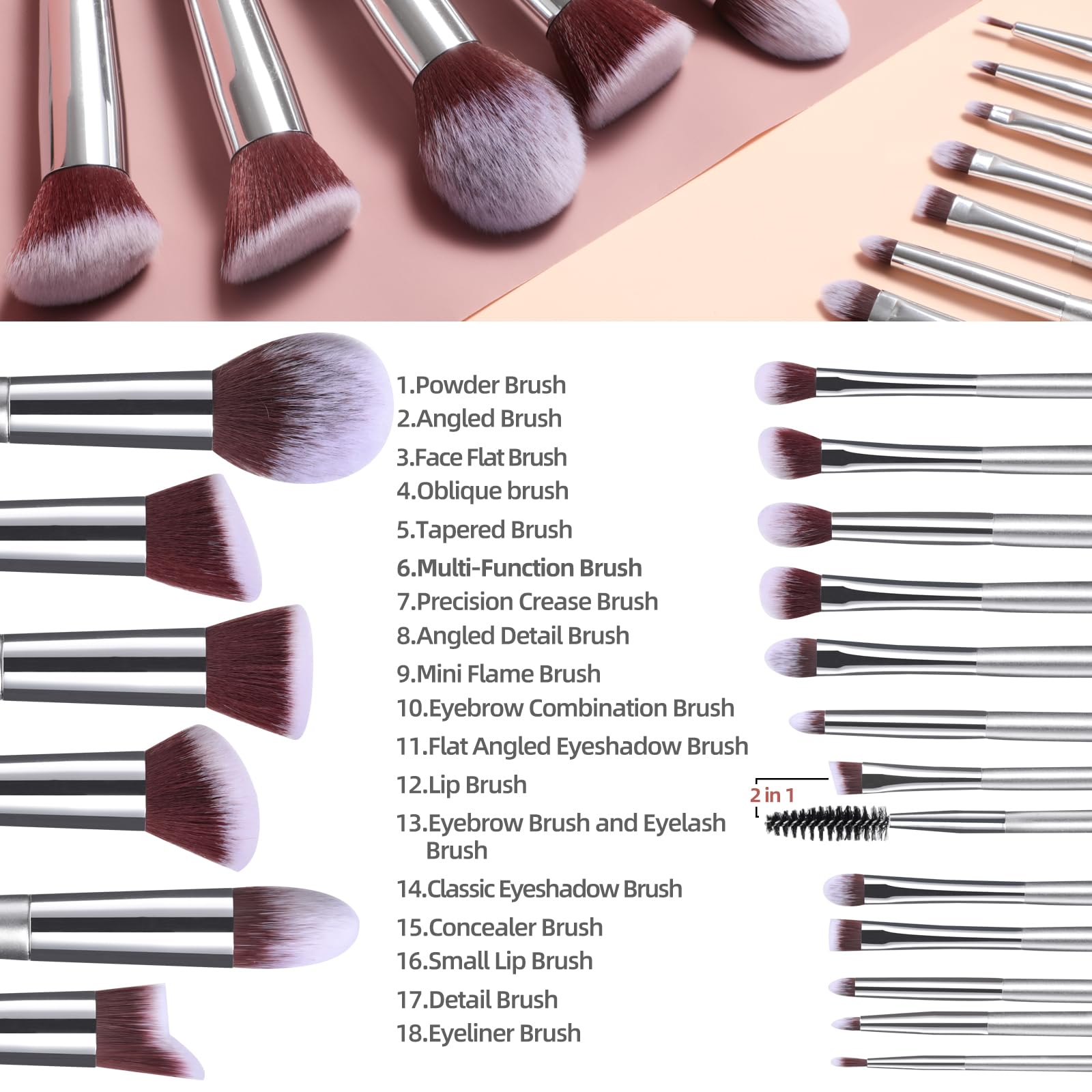 BS-MALL brochas 18 piezas para concealer bajo ojos, cobertura precisa