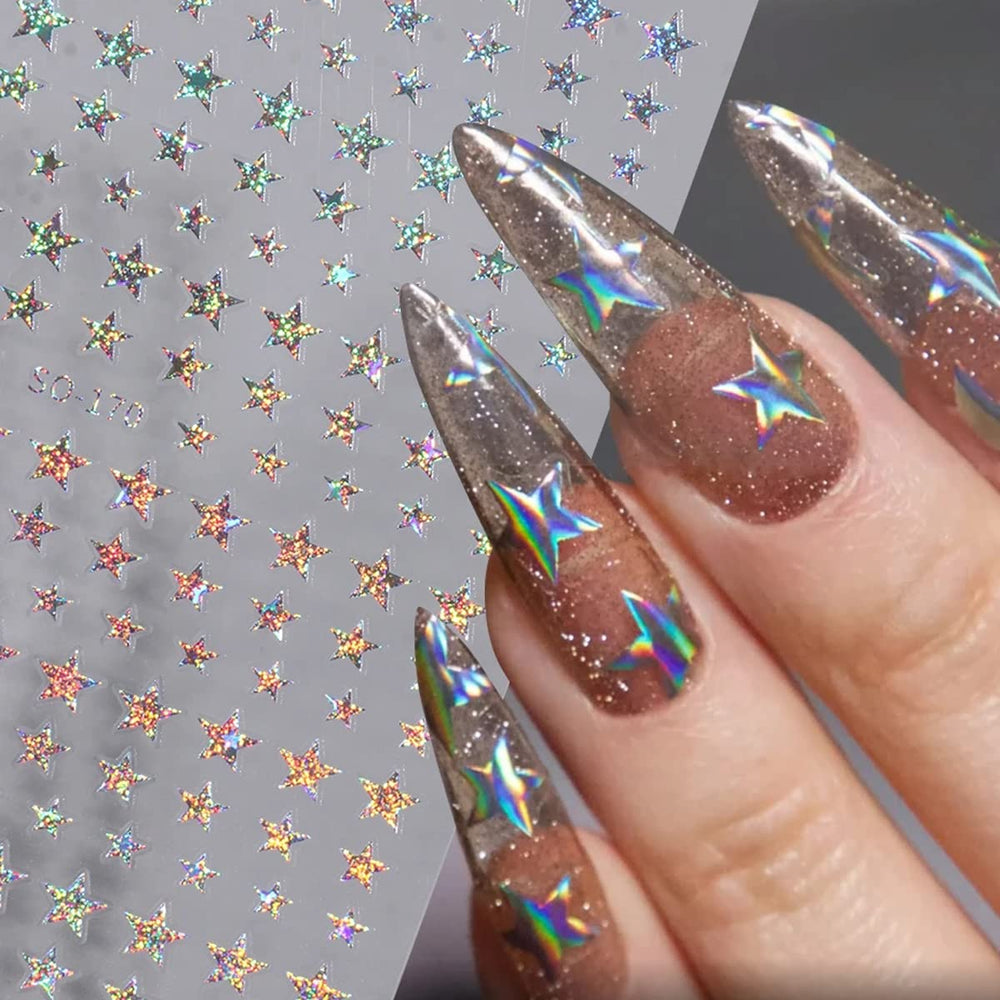 BSBTBZ estrellas negras 3D para uñas, contraste moderno y elegancia
