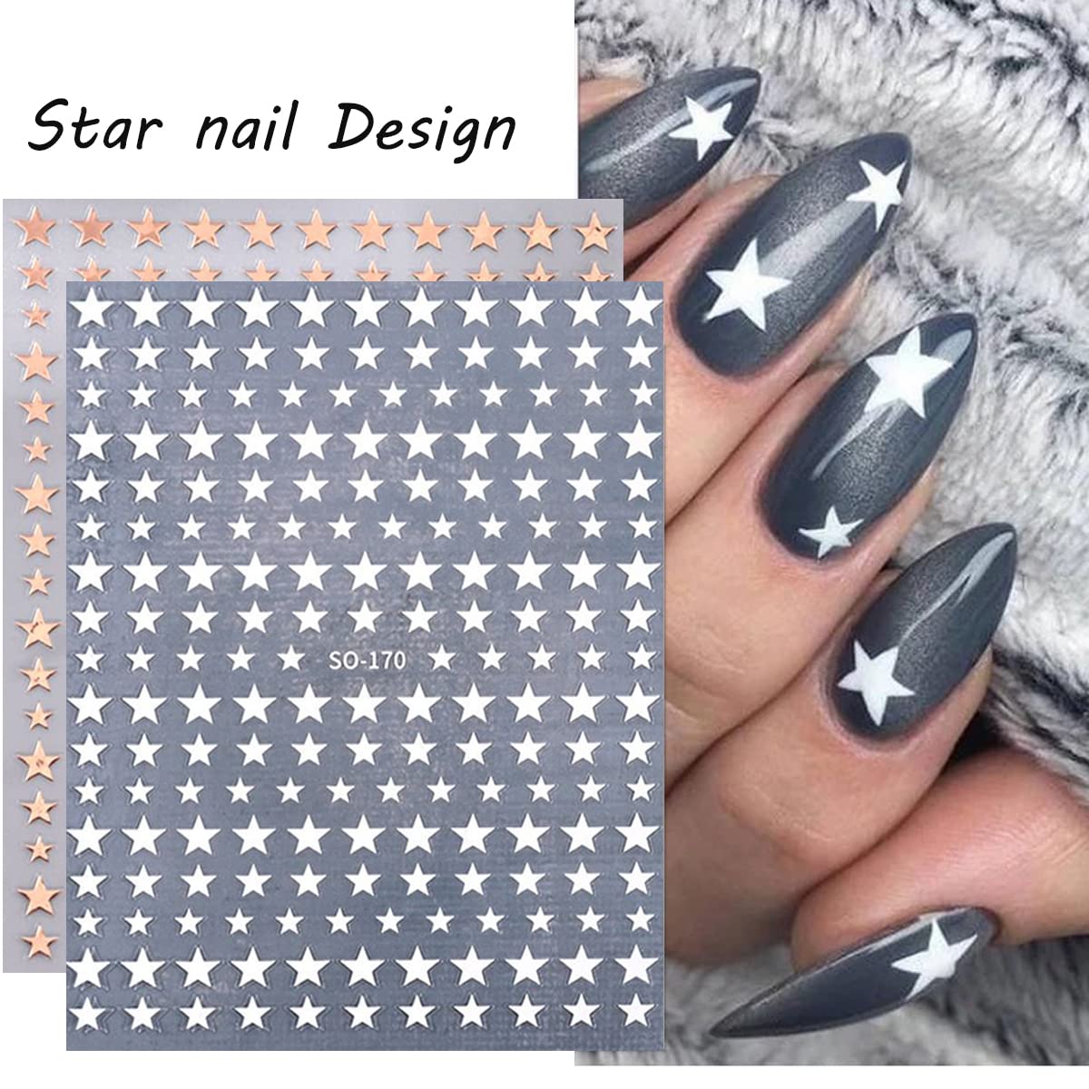 BSBTBZ estrellas oro rosa 3D para uñas, brillo exclusivo para looks glamorosos