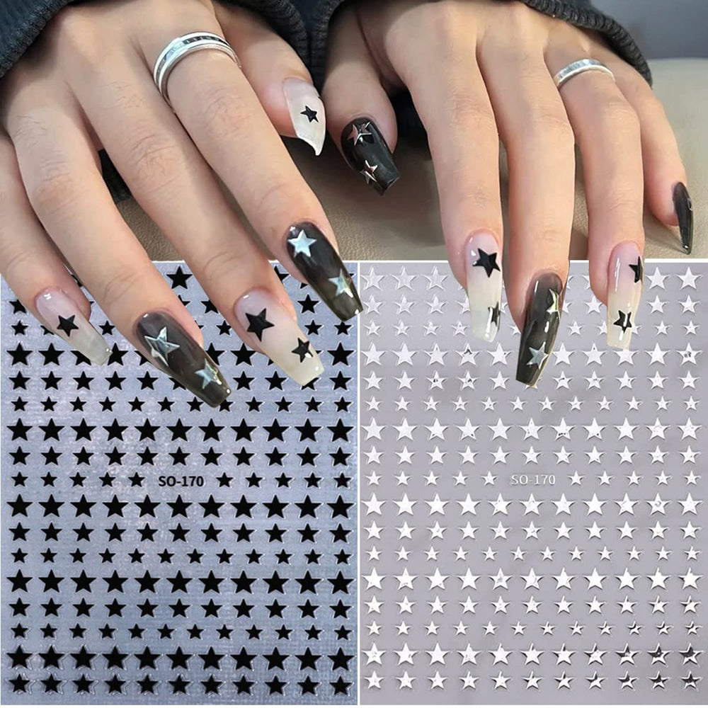 BSBTBZ estrellas plateadas 3D para uñas, brillo elegante y adherencia sencilla