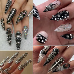 BSBTBZ cono punk negro y plata para uñas, estilo moderno
