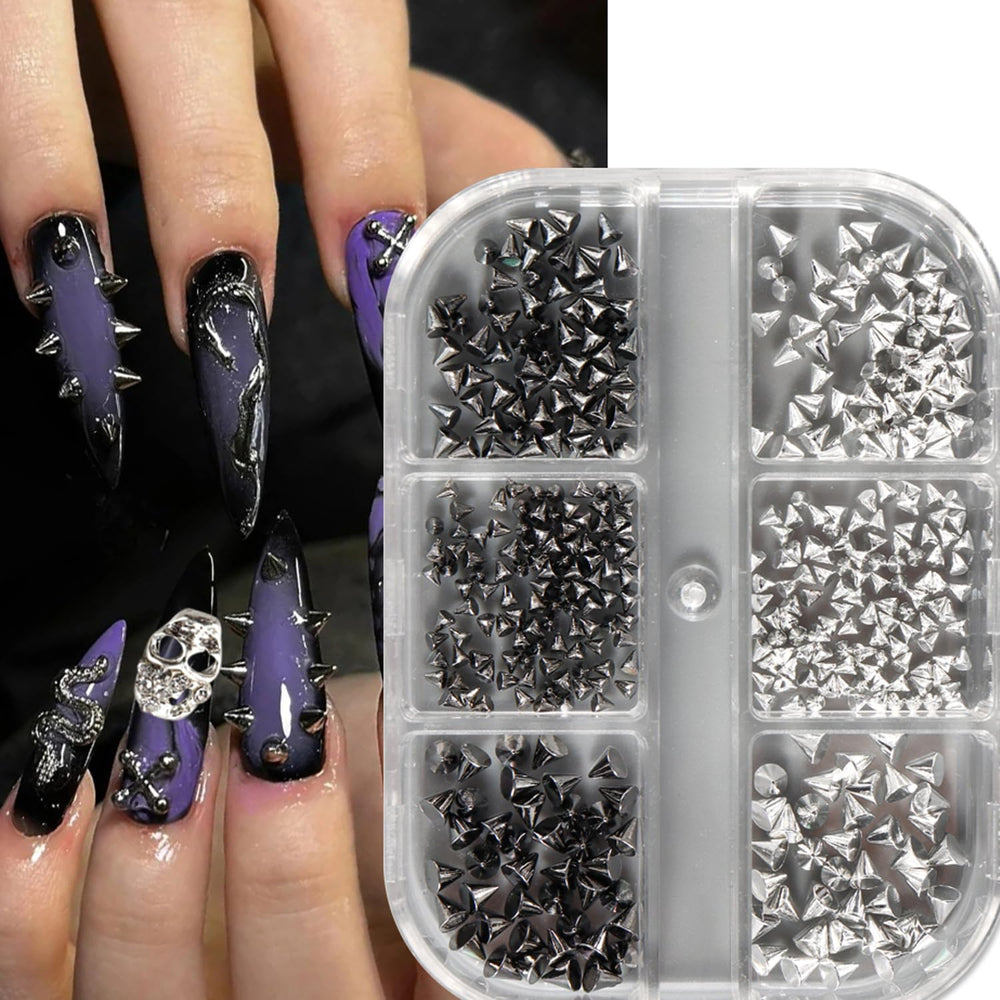 BSBTBZ juego de tachuelas de uñas en negro y plata, versátil
