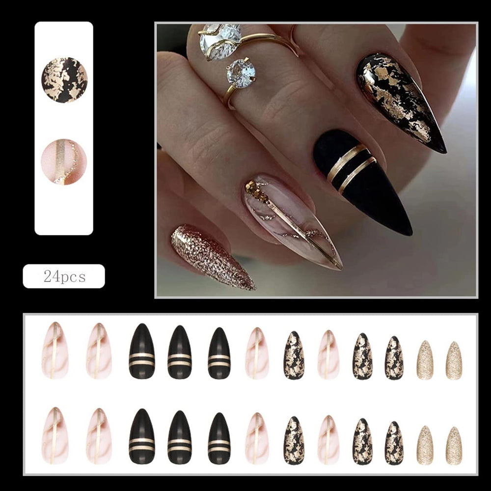 BSBTBZ Unas prensadas con diseno lineas brillantes doradas para ocasiones.