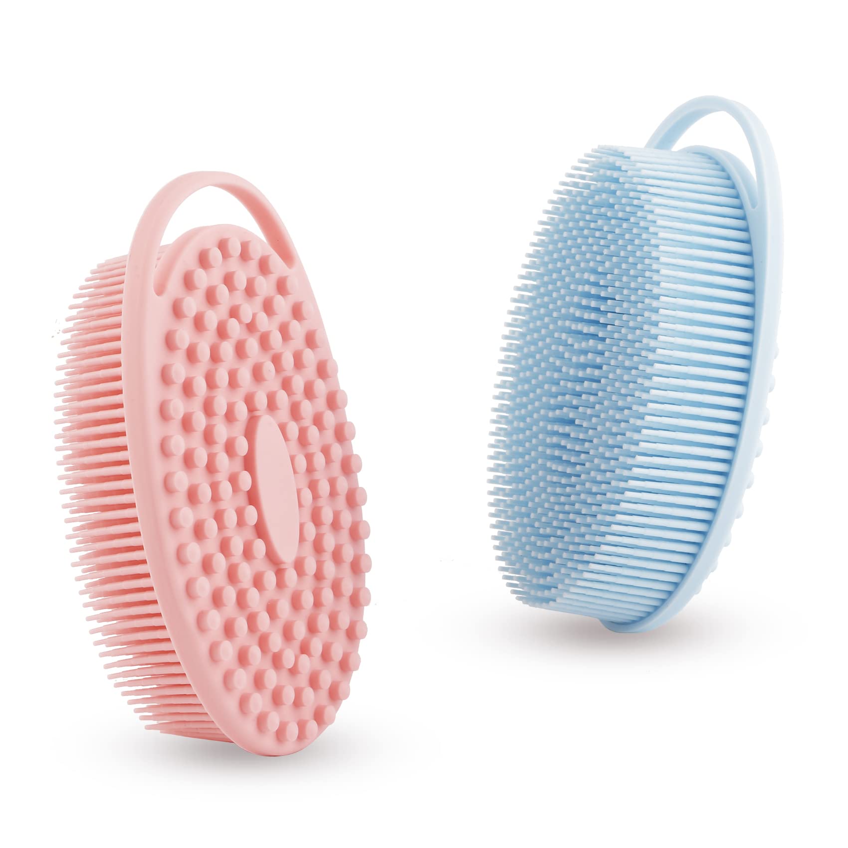 Bsofing esponja de silicona para cuerpo, doble cara rosa, exfoliación suave.