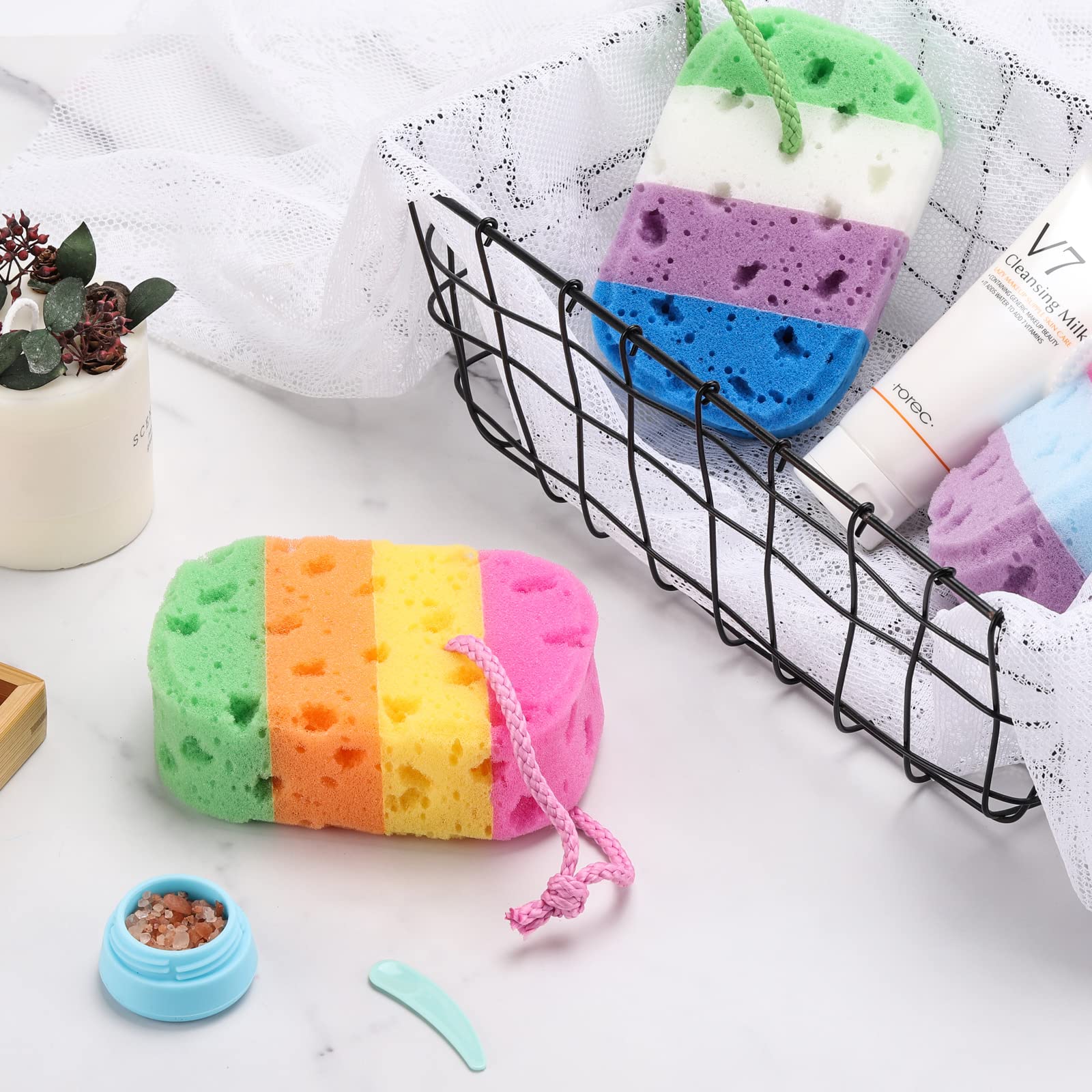 Esponja exfoliante BTYMS en envase vacío y lista para usar tras desempaquetar.