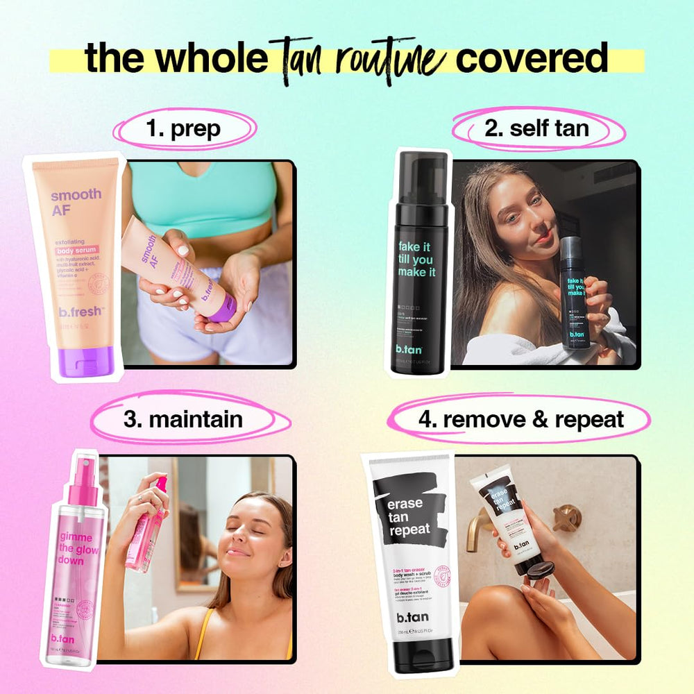 B.TAN logotipo libre de crueldad y vegano, opción ética para bronceado.