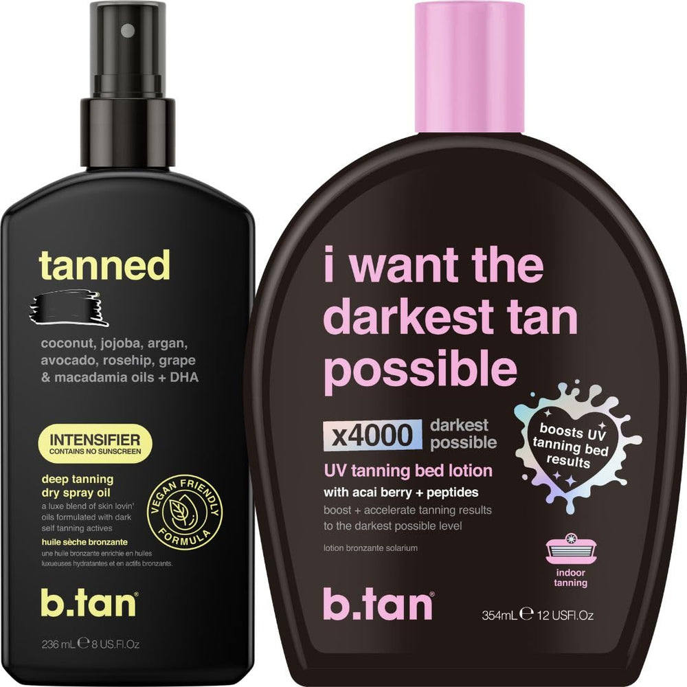 B.TAN insanely dark UV tanning lotion bottle for deeper bronze results.