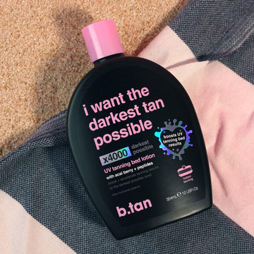 btan loción bronceado UV: brillo dorado visible