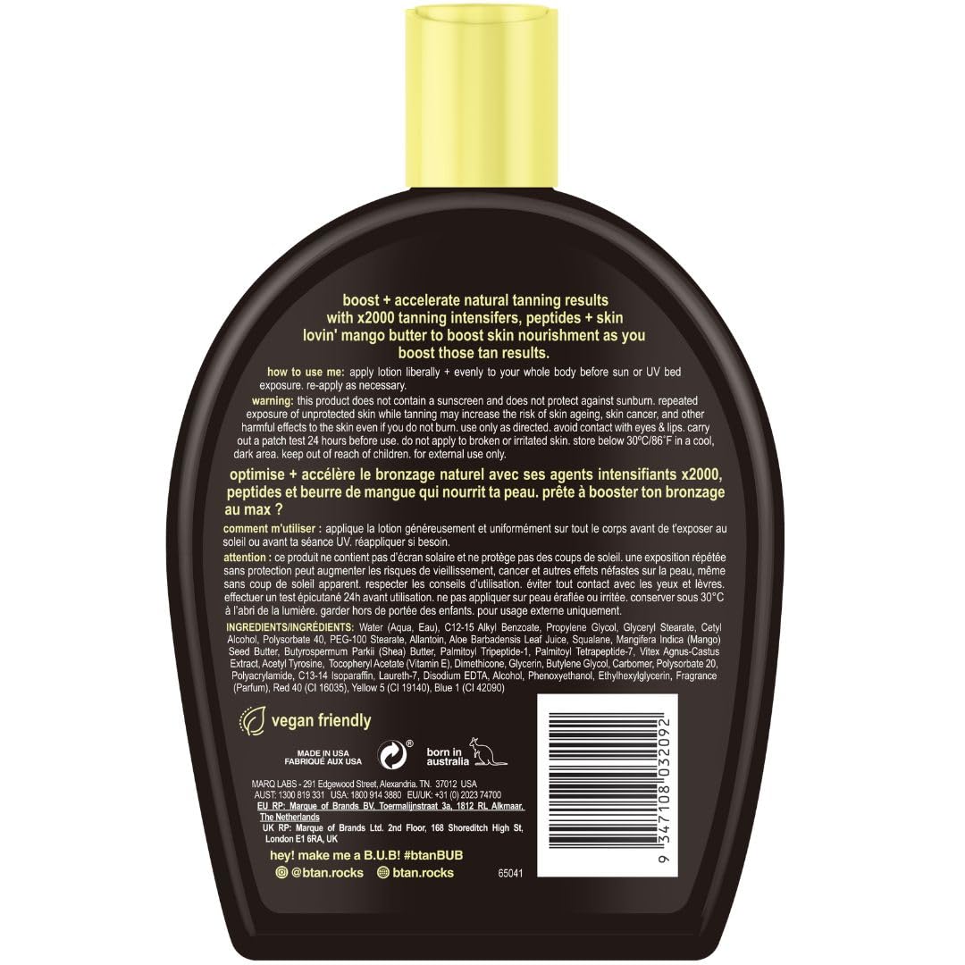 Textura cremosa de btan con manteca de mango para hidratar la piel.