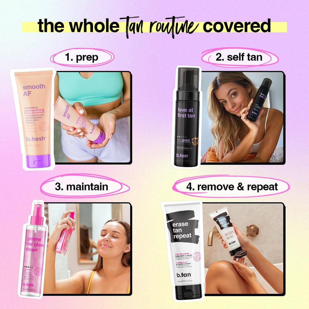 B.TAN Violet Base Self Tanner Mousse hour development close-up.